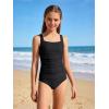 image:imagebeautyin Girls Swimsuit 2 Piece Teen Bathing Suits Ruched Tankini Set Solid Color Adjustable Swimwear 716YBlack