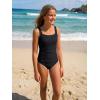 image:imagebeautyin Girls Swimsuit 2 Piece Teen Bathing Suits Ruched Tankini Set Solid Color Adjustable Swimwear 716YBlack