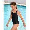 image:imagebeautyin Girls Swimsuit 2 Piece Teen Bathing Suits Ruched Tankini Set Solid Color Adjustable Swimwear 716YBlack