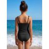 image:imagebeautyin Girls Swimsuit 2 Piece Teen Bathing Suits Ruched Tankini Set Solid Color Adjustable Swimwear 716YBlack
