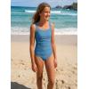 image:imagebeautyin Girls Swimsuit 2 Piece Teen Bathing Suits Ruched Tankini Set Solid Color Adjustable Swimwear 716YBlue
