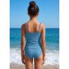image:imagebeautyin Girls Swimsuit 2 Piece Teen Bathing Suits Ruched Tankini Set Solid Color Adjustable Swimwear 716YBlue