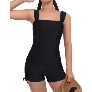 image:imagebeautyin Girls Tankini Swimsuit 2 Piece Bathing Suit Adjustable Straps Tween Tankini Swim Top amp Shorts Swimwear 716YBlack