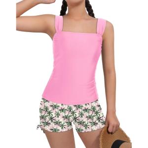 image:imagebeautyin Girls Tankini Swimsuit 2 Piece Bathing Suit Adjustable Straps Tween Tankini Swim Top amp Shorts Swimwear 716YPink